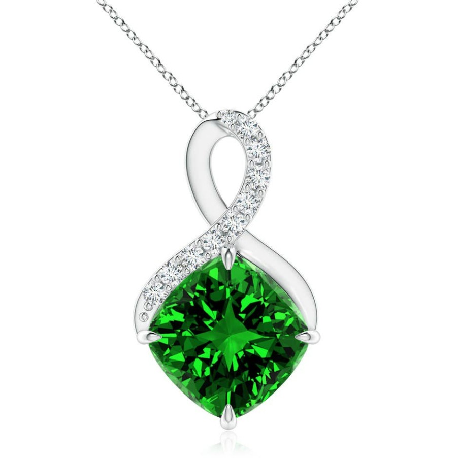 Necklaces Angara Emerald | Lab-Grown Claw-Set Emerald Infinity Pendant With Diamonds