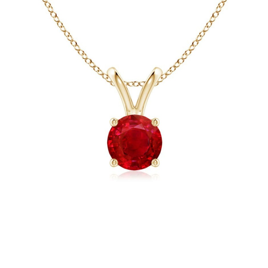 Necklaces Angara Ruby | V-Bale Round Ruby Solitaire Pendant