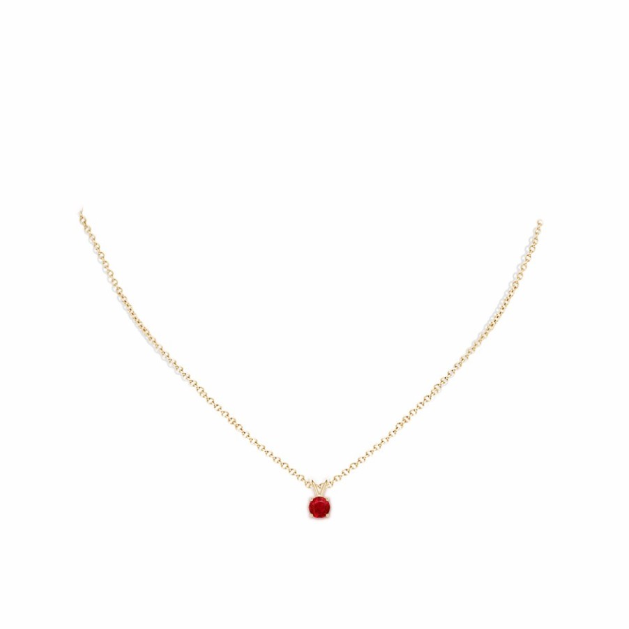 Necklaces Angara Ruby | V-Bale Round Ruby Solitaire Pendant