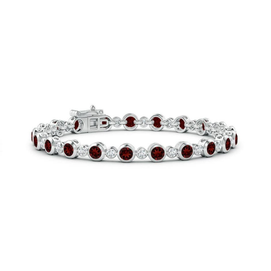 Bracelets Angara Garnet | Bezel-Set Garnet And Diamond Tennis Bracelet