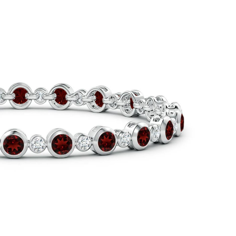 Bracelets Angara Garnet | Bezel-Set Garnet And Diamond Tennis Bracelet