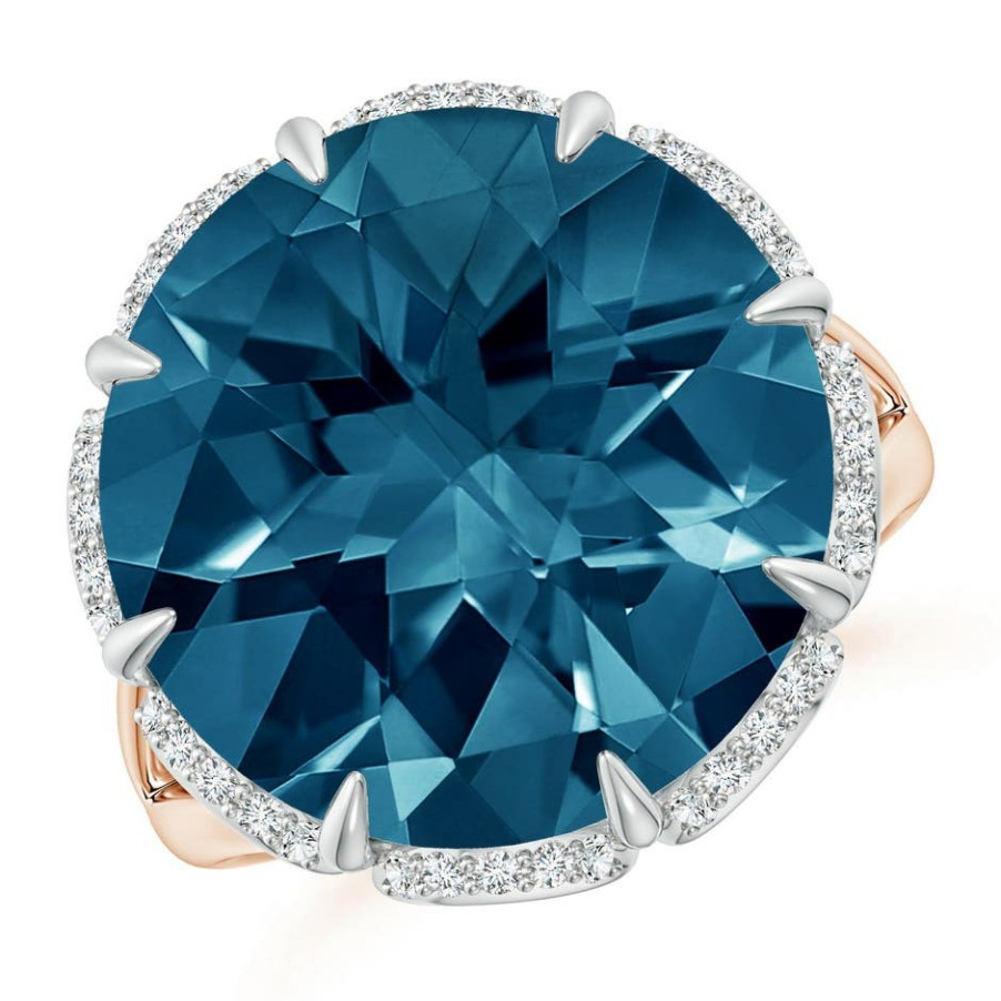 Rings Angara London Blue Topaz | Round London Blue Topaz Floral Cocktail Ring