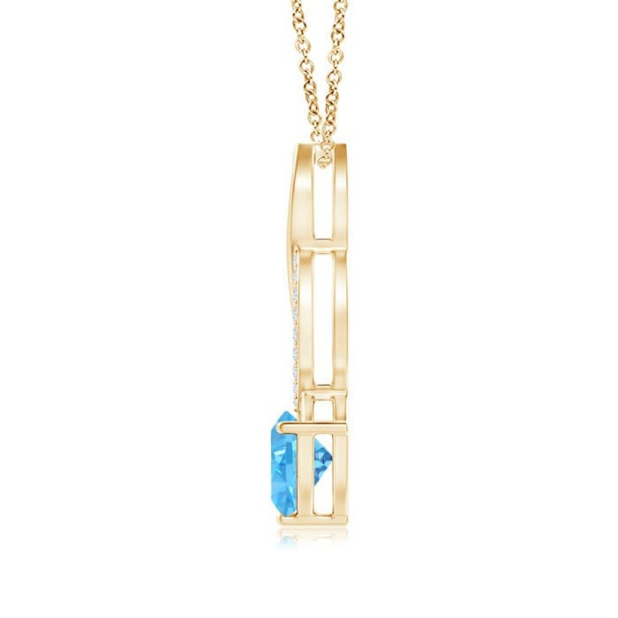 Necklaces Angara Swiss Blue Topaz | Trillion Swiss Blue Topaz Infinity Pendant With Diamonds