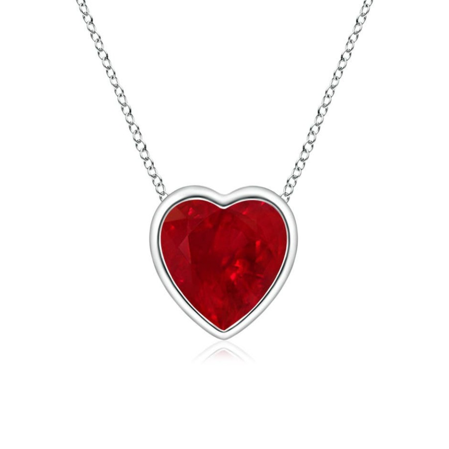 Necklaces Angara Ruby | Bezel-Set Solitaire Heart Ruby Pendant