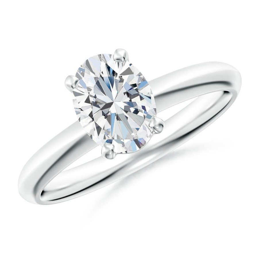 Rings Angara Diamond | Lab-Grown Oval Diamond Solitaire Knife-Edge Shank Engagement Ring