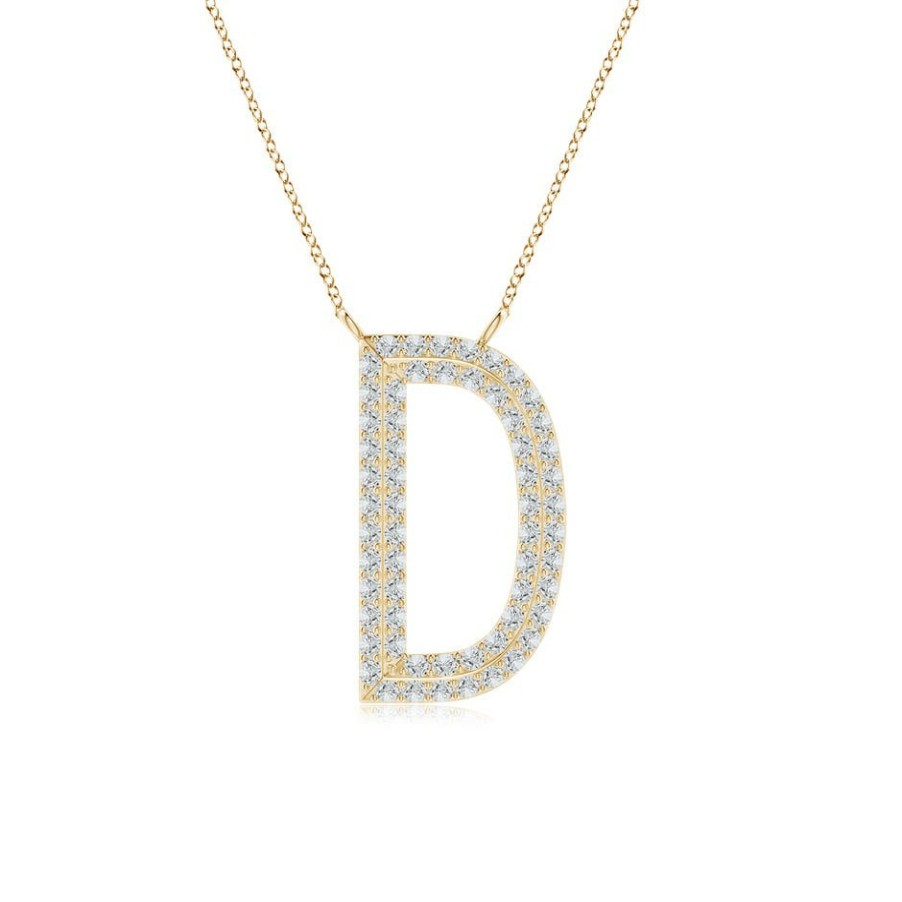 Necklaces Angara Diamond | Prong-Set Diamond Capital "D" Knife-Edge Initial Pendant