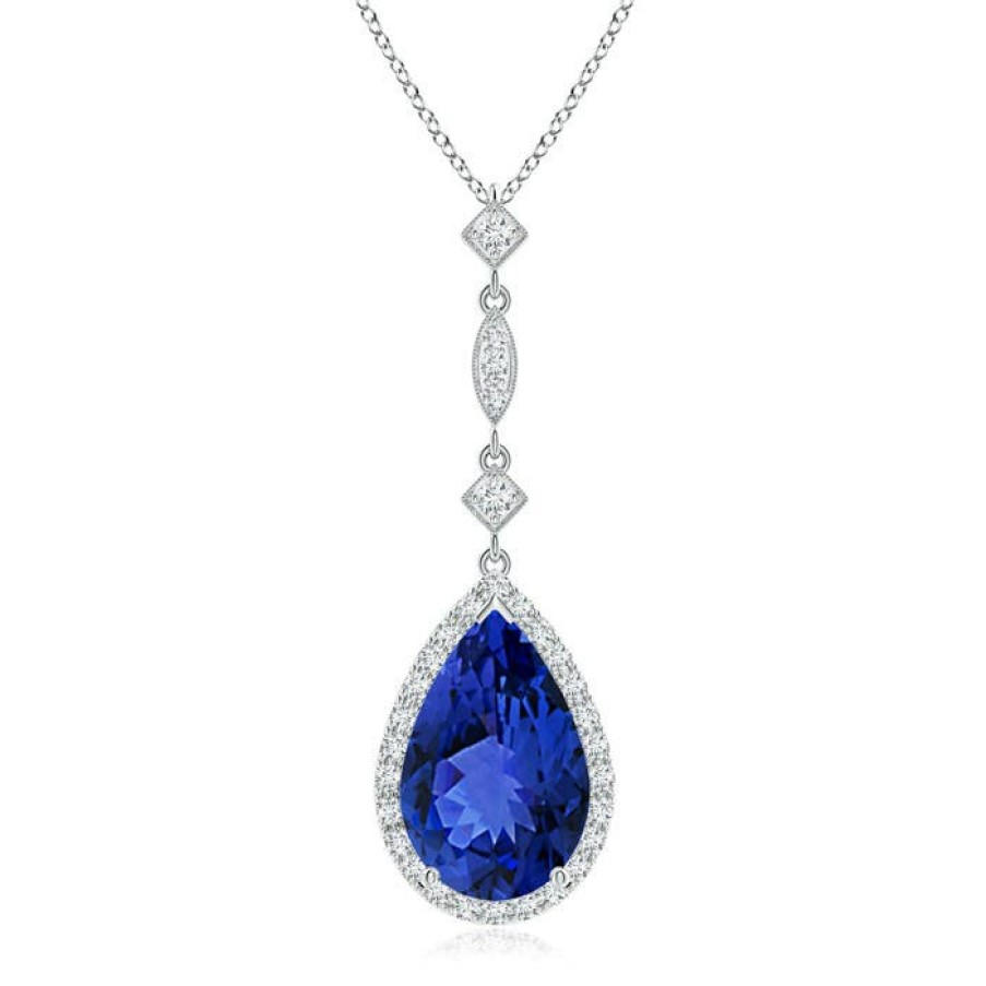 Necklaces Angara Tanzanite | Tanzanite Teardrop Pendant With Diamond Accents