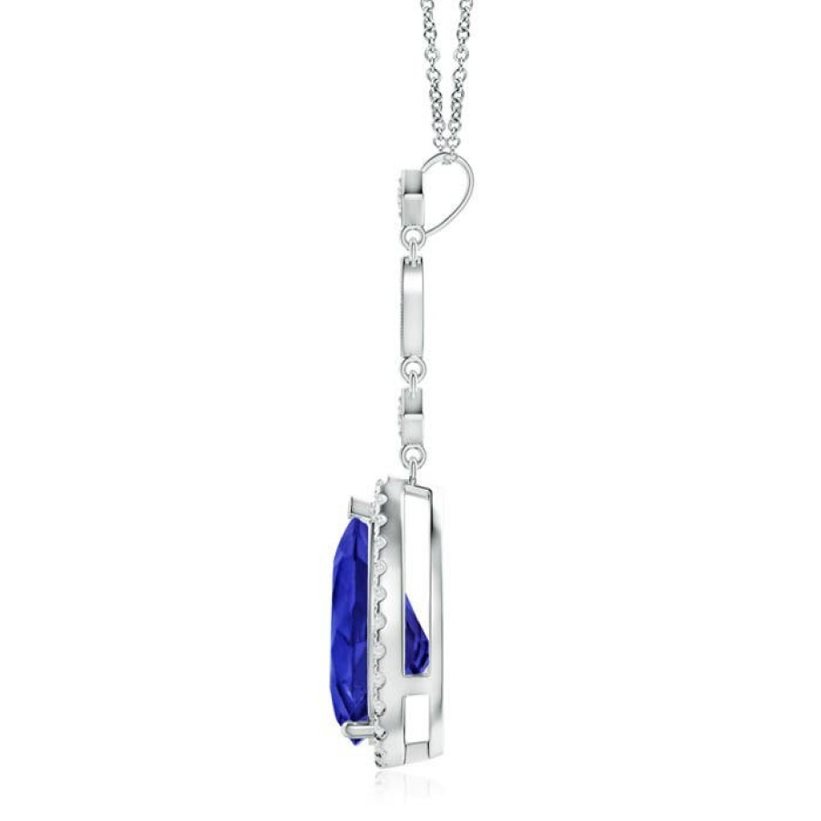 Necklaces Angara Tanzanite | Tanzanite Teardrop Pendant With Diamond Accents