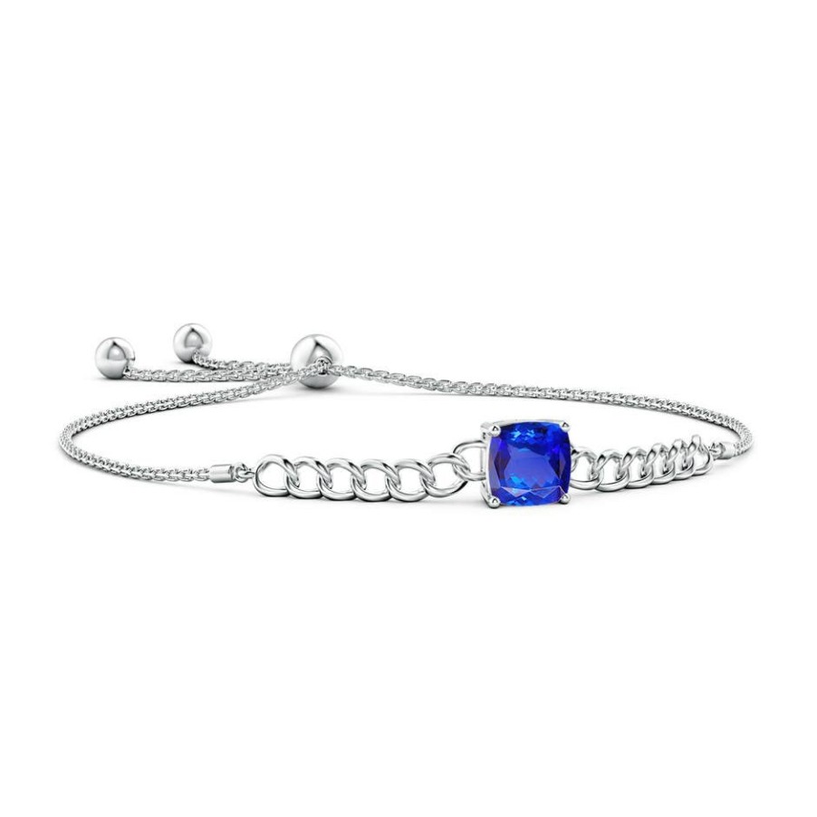 Bracelets Angara Tanzanite | Cushion Tanzanite Curb Chain Bolo Bracelet