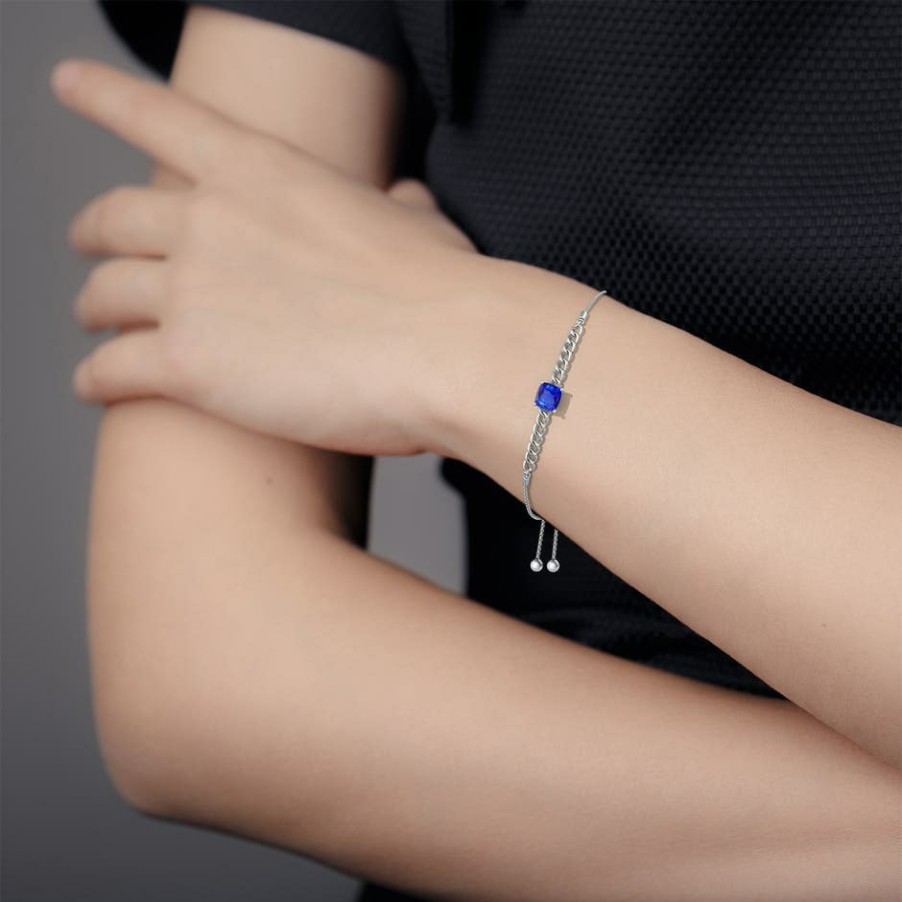 Bracelets Angara Tanzanite | Cushion Tanzanite Curb Chain Bolo Bracelet