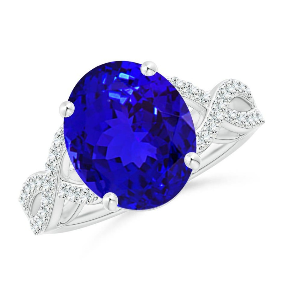 Rings Angara Tanzanite | Oval Tanzanite Infinity Shank Engagement Ring With Diamonds