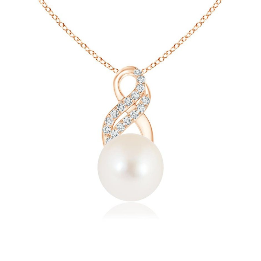 Necklaces Angara Freshwater Pearl | Freshwater Pearl Drop Pendant With Infinity Swirl