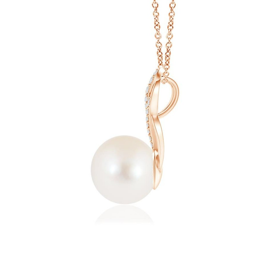 Necklaces Angara Freshwater Pearl | Freshwater Pearl Drop Pendant With Infinity Swirl