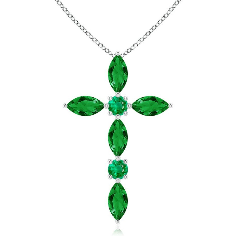 Necklaces Angara Emerald | Marquise And Round Emerald Cross Pendant