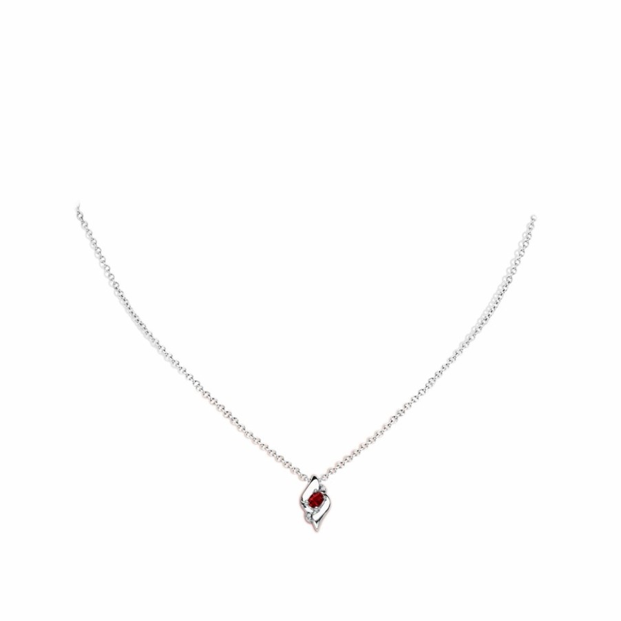 Necklaces Angara Ruby | Shell Style Oval Ruby And Diamond Pendant