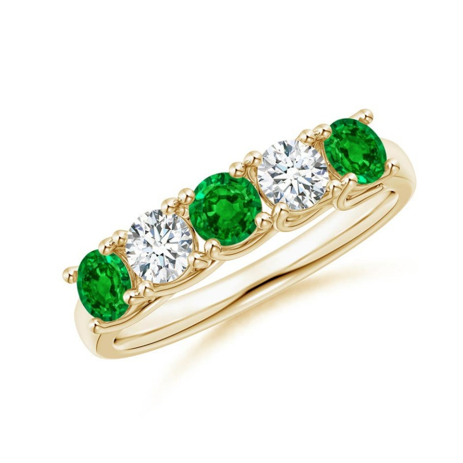 Rings Angara Emerald | Half Eternity 5 Stone Emerald And Diamond Wedding Band