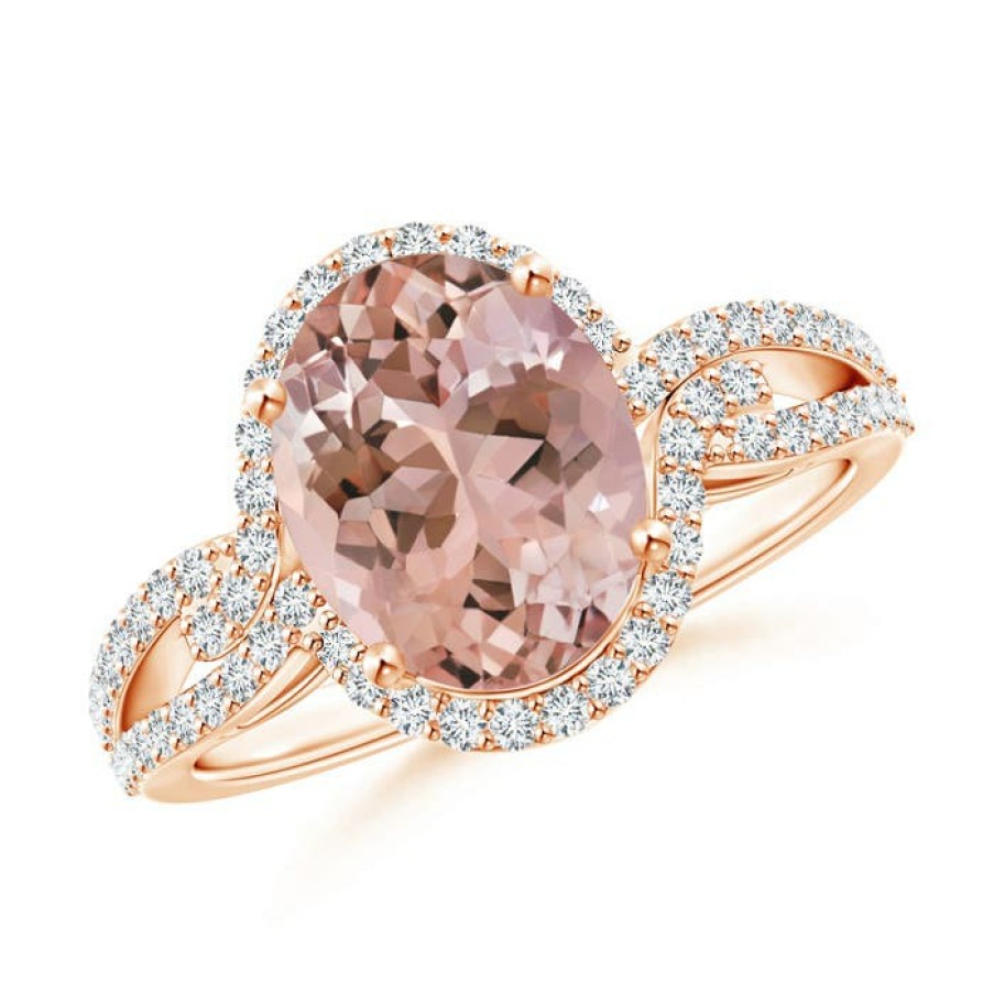 Rings Angara Morganite | Oval Morganite Split Shank Ring With Diamonds