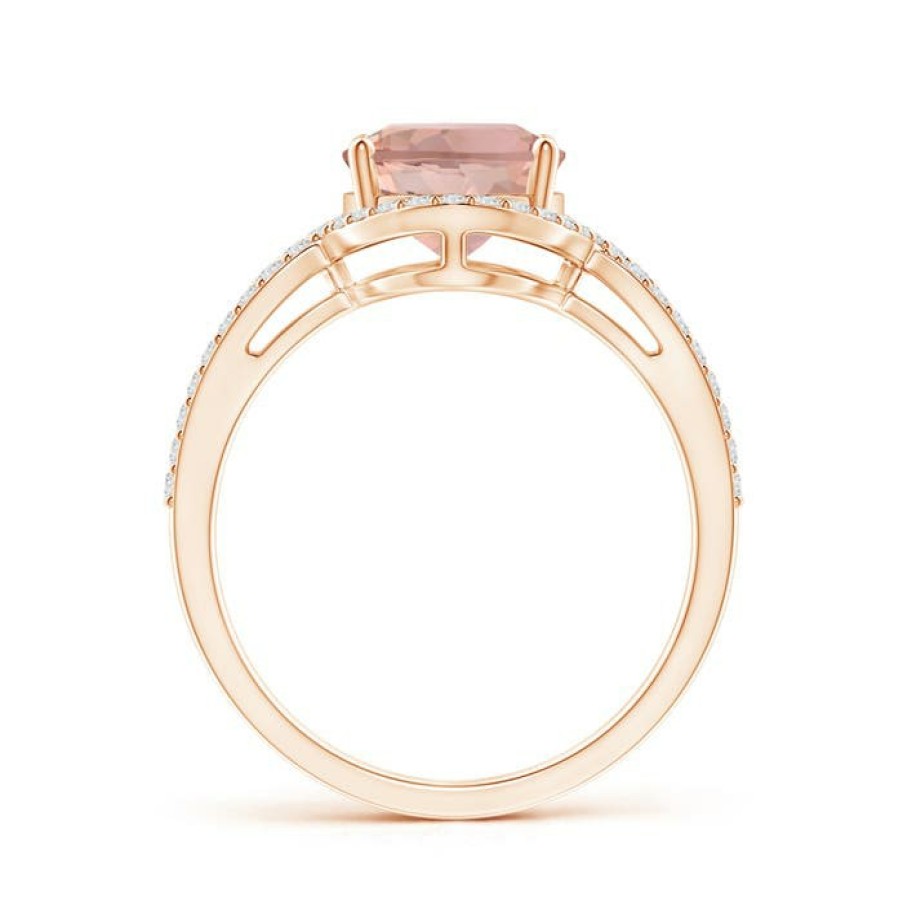 Rings Angara Morganite | Oval Morganite Split Shank Ring With Diamonds