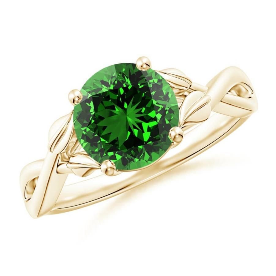 Rings Angara Emerald | Lab-Grown Nature Inspired Emerald Crossover Ring With Leaf Motifs