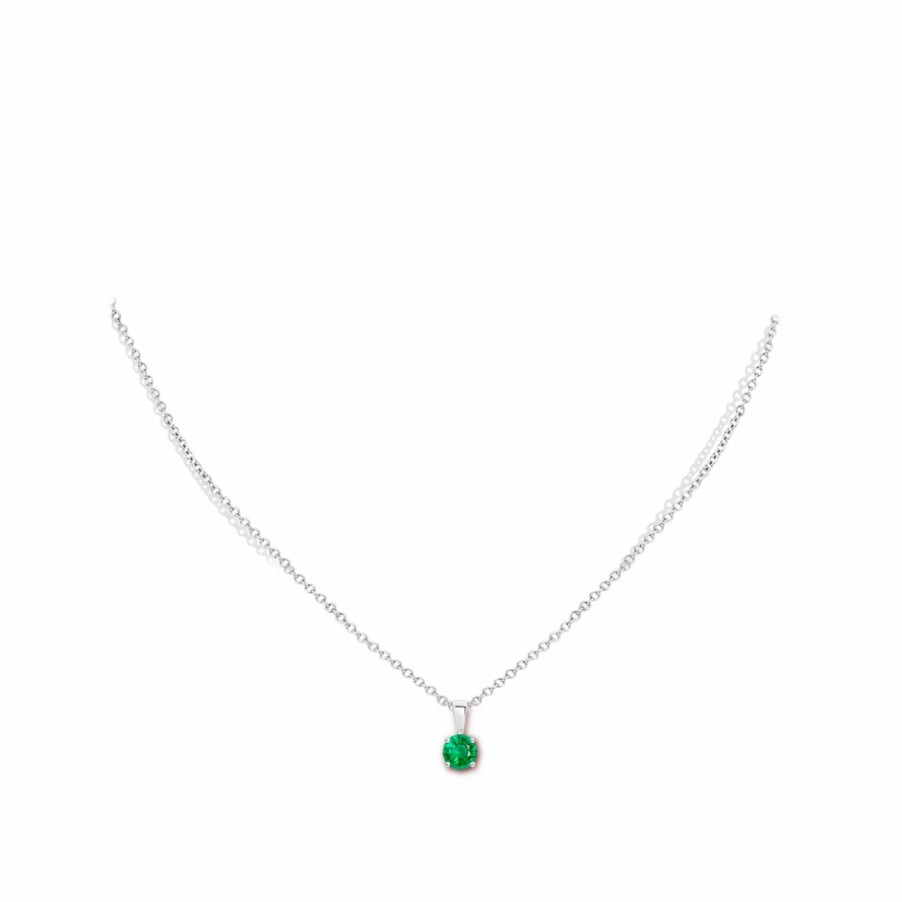 Necklaces Angara Emerald | Classic Round Emerald Solitaire Pendant