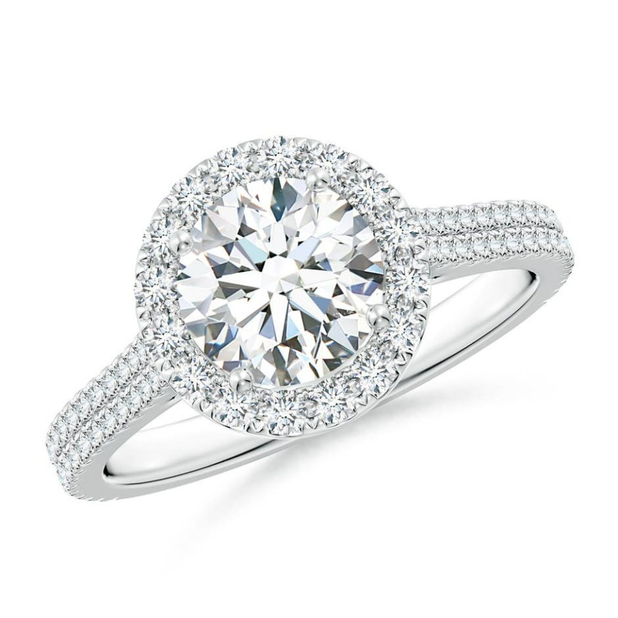 Rings Angara Diamond | Lab-Grown Round Diamond Halo Ring With Accents