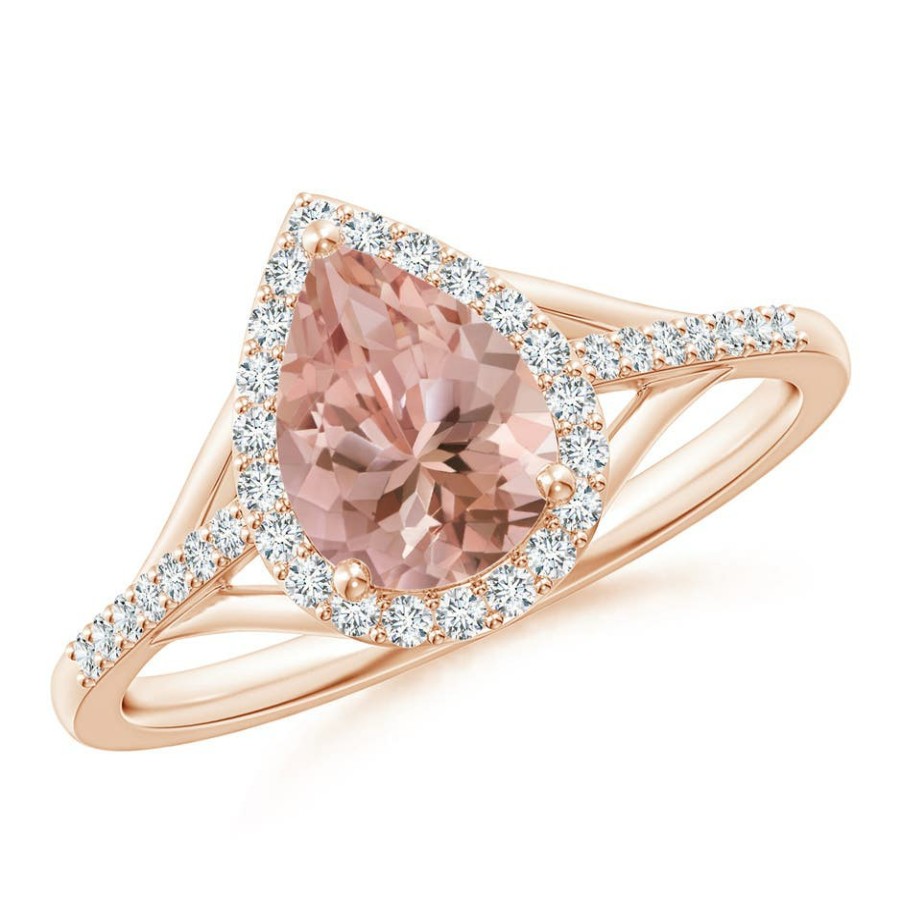 Rings Angara Morganite | Pear-Shaped Morganite Ring With Diamond Halo