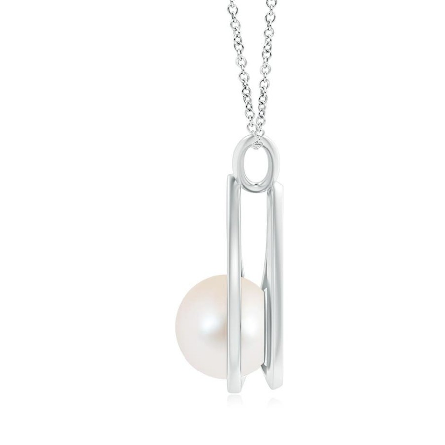 Necklaces Angara Freshwater Pearl | Solitaire Freshwater Pearl V-Bale Drop Pendant