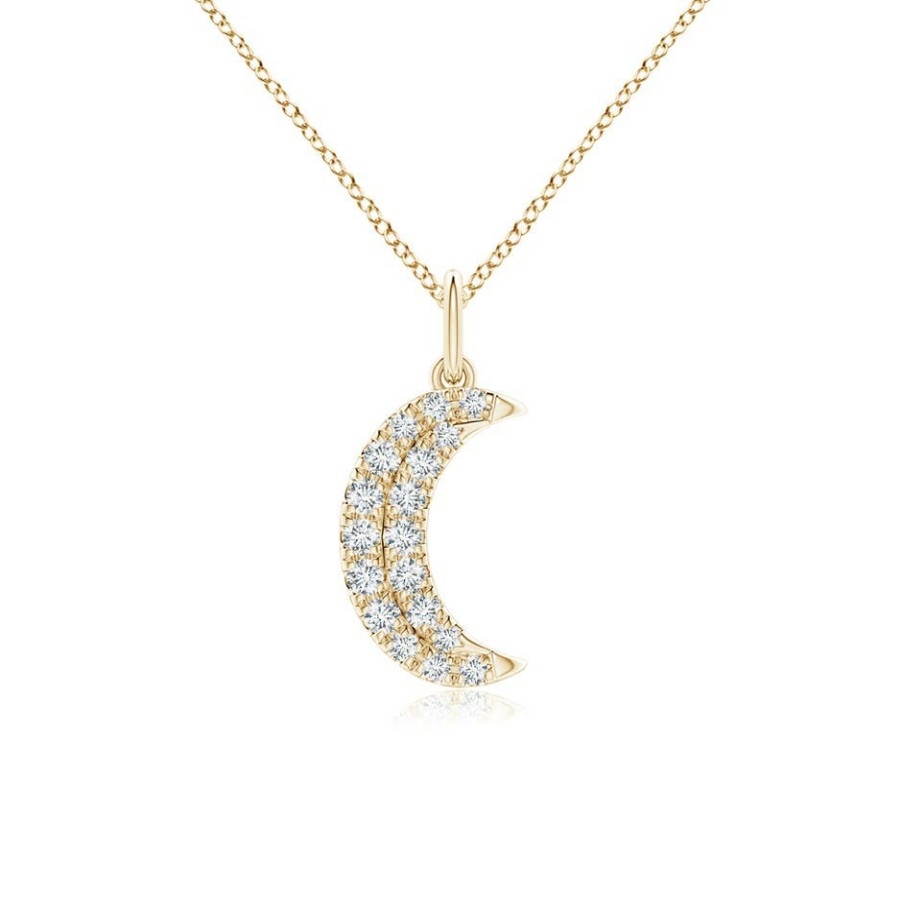 Necklaces Angara Diamond | Pave-Set Diamond Crescent Moon Pendant