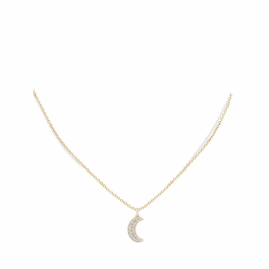 Necklaces Angara Diamond | Pave-Set Diamond Crescent Moon Pendant