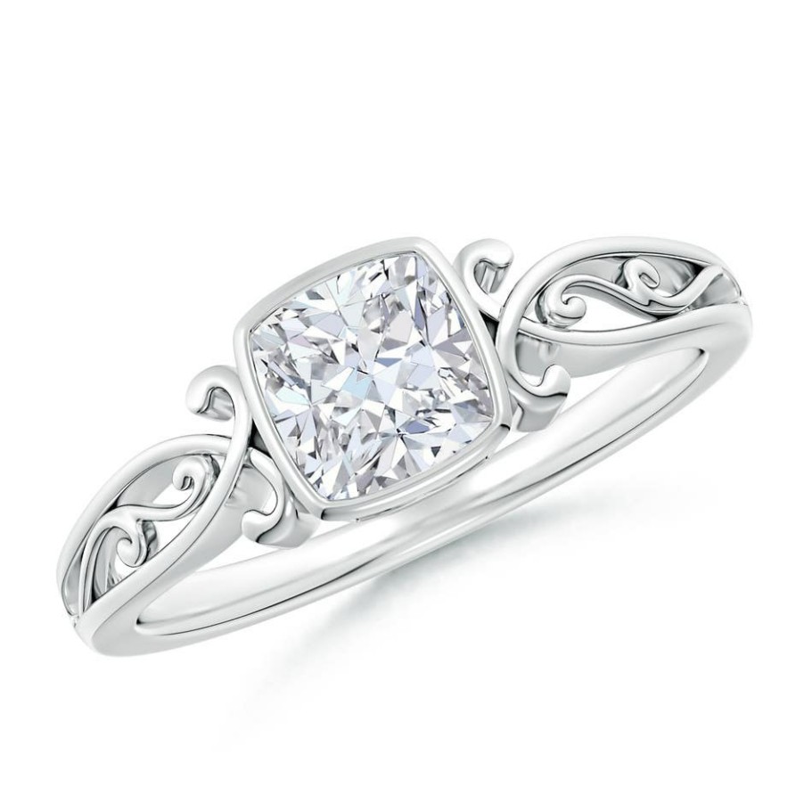 Rings Angara Diamond | Lab-Grown Vintage Style Cushion Diamond Solitaire Ring