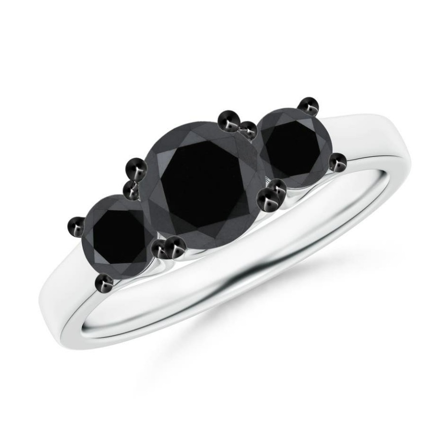 Rings Angara Enhanced Black | Three Stone Round Black Diamond Engagement Ring