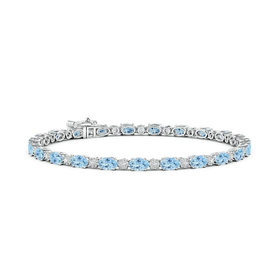 Bracelets Angara Aquamarine | Oval Aquamarine Tennis Bracelet With Gypsy Diamonds