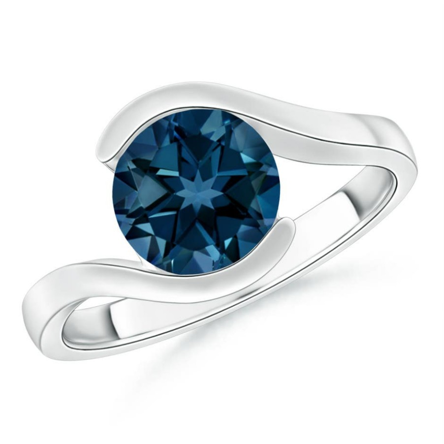 Rings Angara London Blue Topaz | Semi Bezel-Set Solitaire Round London Blue Topaz Bypass Ring