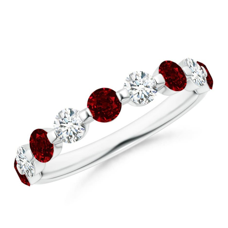 Rings Angara Ruby | Floating Ruby And Diamond Semi Eternity Wedding Ring For Her