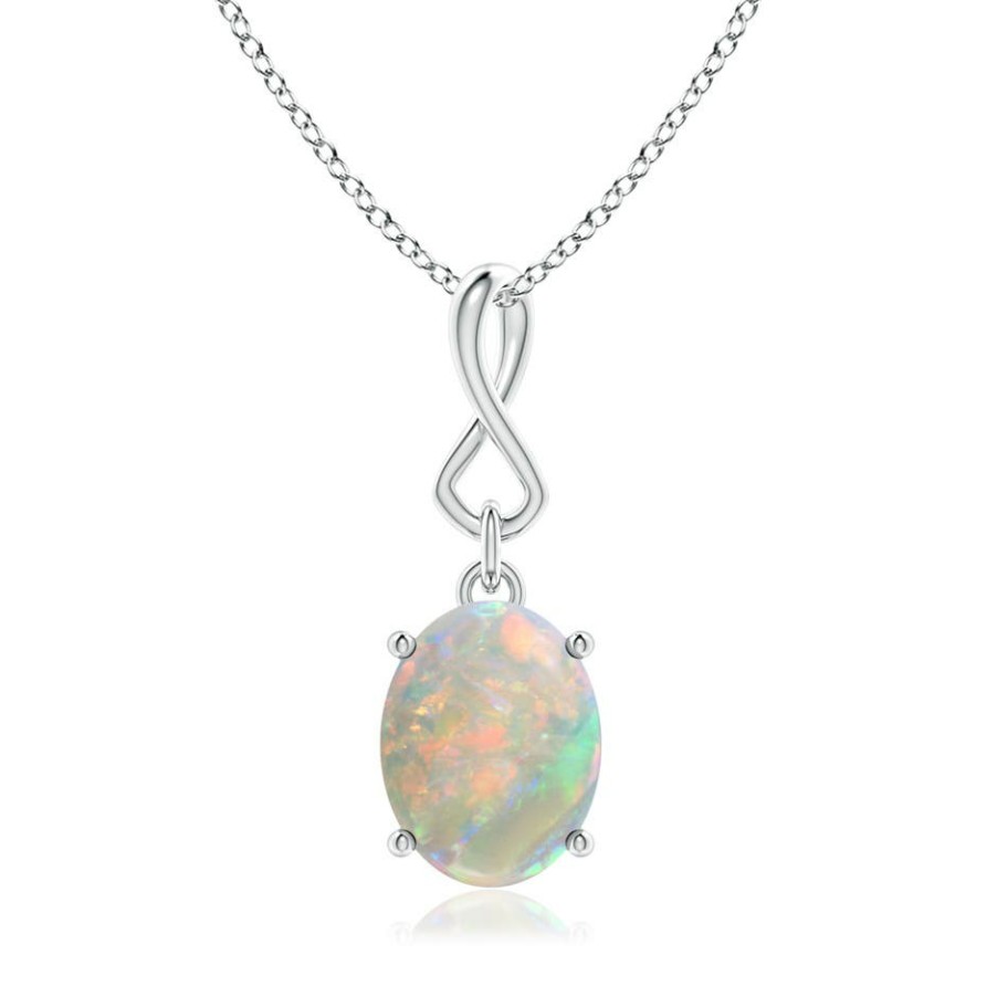 Necklaces Angara Opal | Oval Opal Dangle Pendant With Infinity Loop Bale