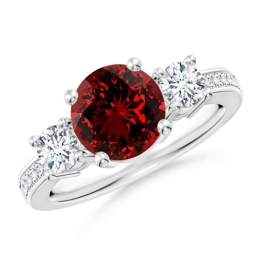 Rings Angara Ruby | Lab-Grown Classic Three Stone Ruby And Lab Diamond Ring