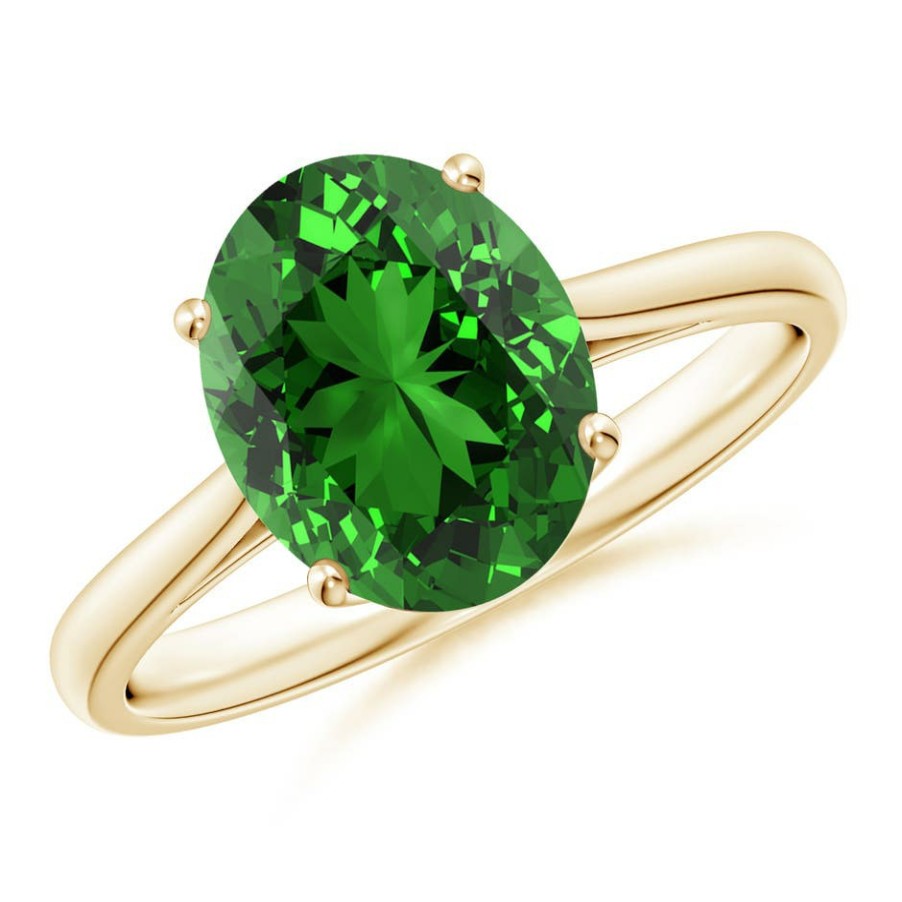 Rings Angara Emerald | Lab-Grown Oval Solitaire Emerald Cocktail Ring