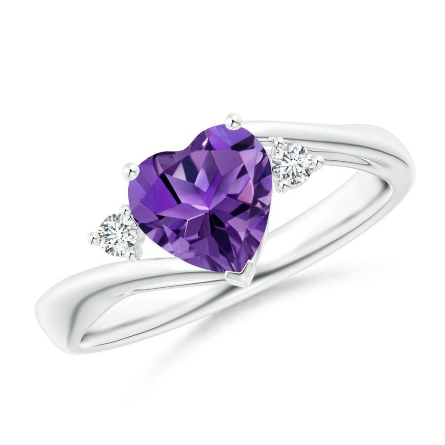 Rings Angara Amethyst | Heart-Shaped Amethyst Bypass Ring With Diamonds