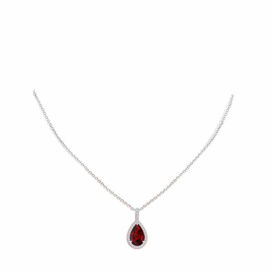 Necklaces Angara Garnet | Garnet Teardrop Pendant With Diamond Halo