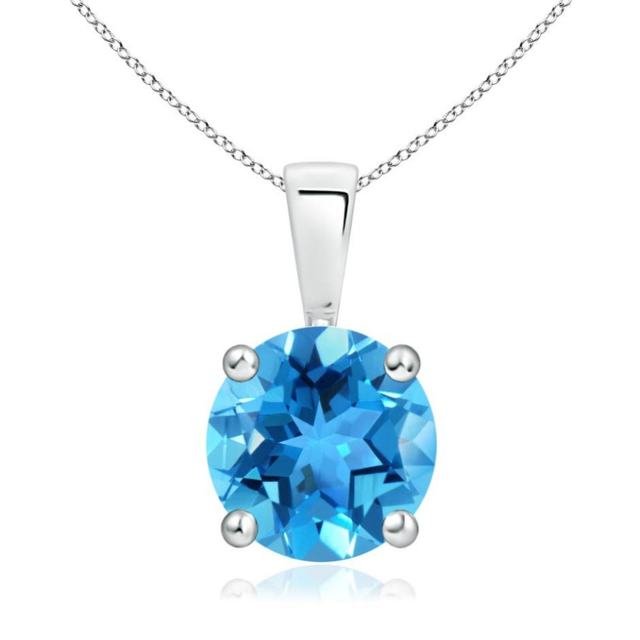 Necklaces Angara Swiss Blue Topaz | Classic Round Swiss Blue Topaz Solitaire Pendant