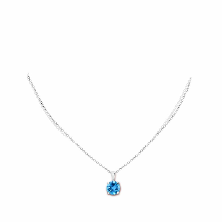 Necklaces Angara Swiss Blue Topaz | Classic Round Swiss Blue Topaz Solitaire Pendant