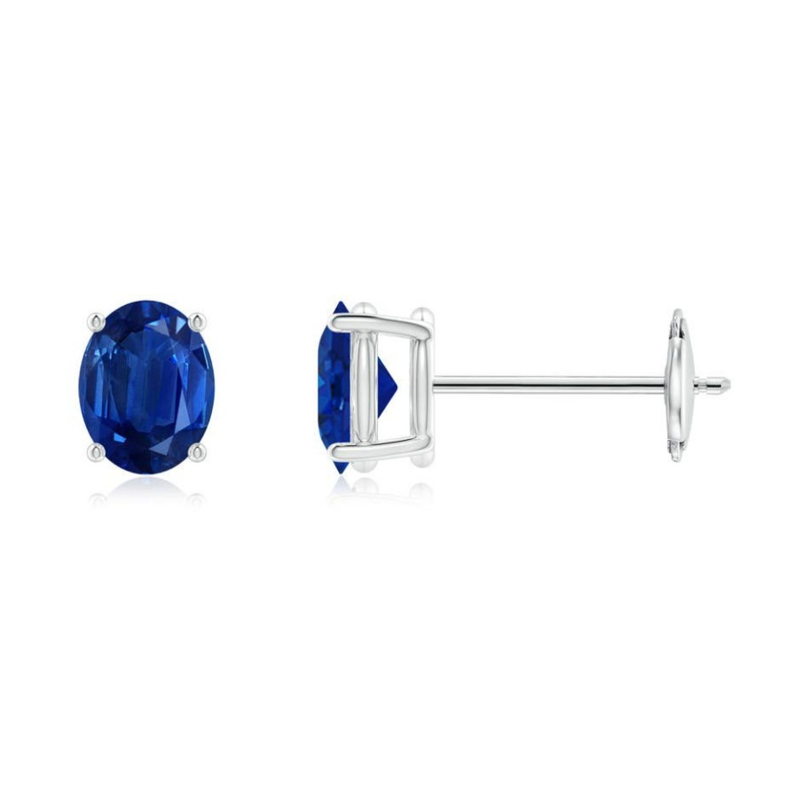 Earrings Angara Blue Sapphire | Prong-Set Solitaire Oval Sapphire Stud Earrings