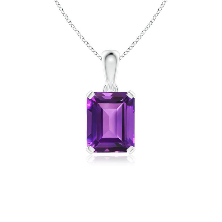 Necklaces Angara Amethyst | Emerald-Cut Amethyst Solitaire Pendant