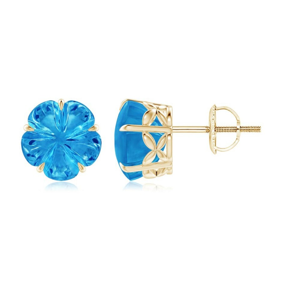 Earrings Angara Swiss Blue Topaz | Five-Petal Flower Swiss Blue Topaz Solitaire Studs