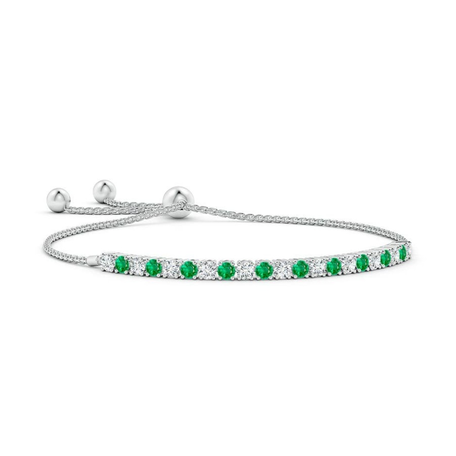 Bracelets Angara Emerald | Alternate Emerald And Diamond Tennis Bolo Bracelet