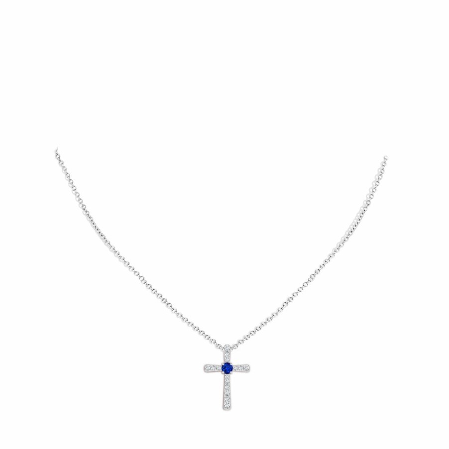 Necklaces Angara Blue Sapphire | Sapphire And Diamond Cross Pendant