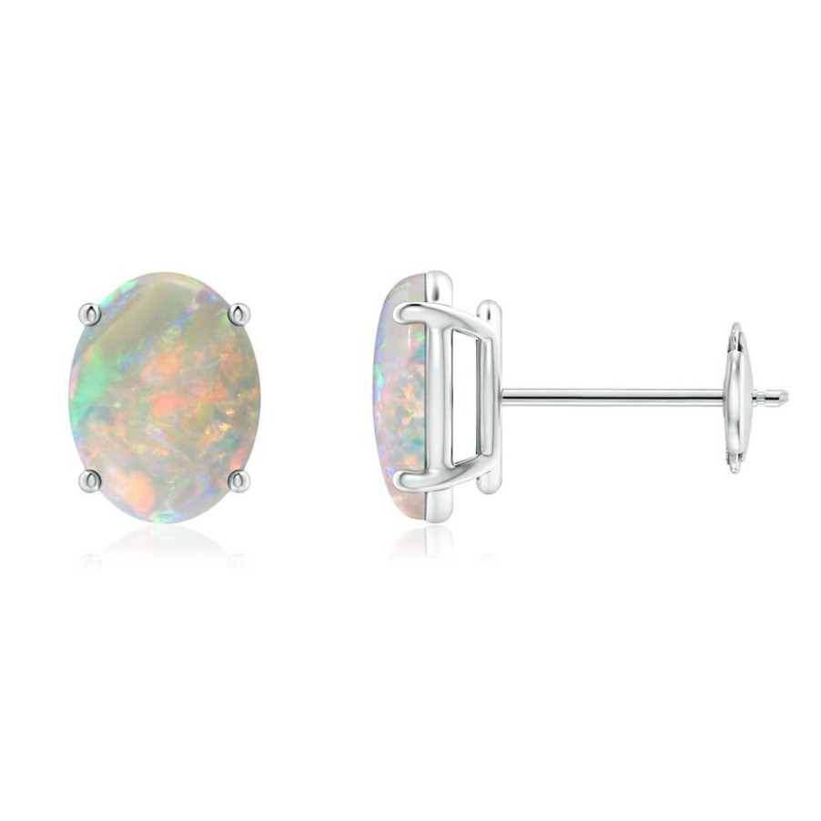 Earrings Angara Opal | Prong-Set Oval Solitaire Cabochon Opal Stud Earrings