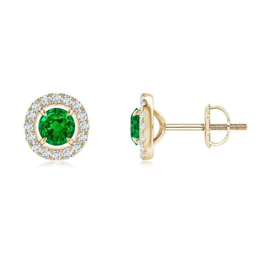 Earrings Angara Emerald | Vintage Style Emerald And Diamond Halo Stud Earrings