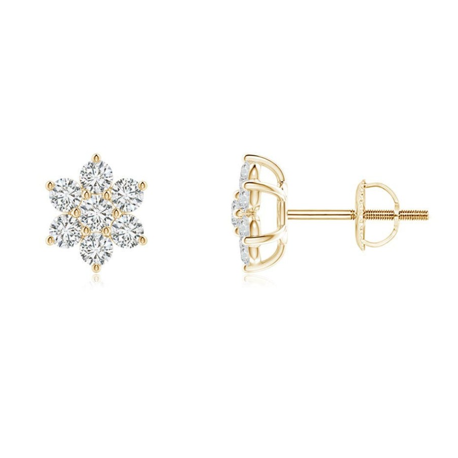 Earrings Angara Diamond | Diamond Flower-Shaped Stud Earrings