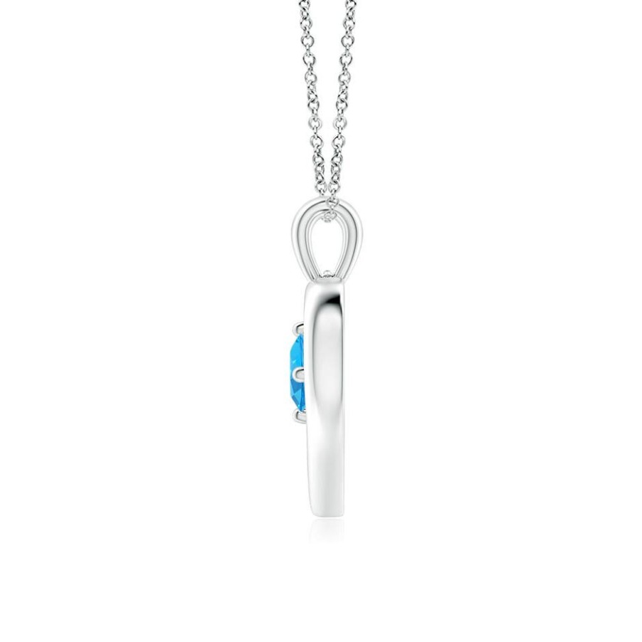 Necklaces Angara Swiss Blue Topaz | Solitaire Round Swiss Blue Topaz Open Heart Pendant